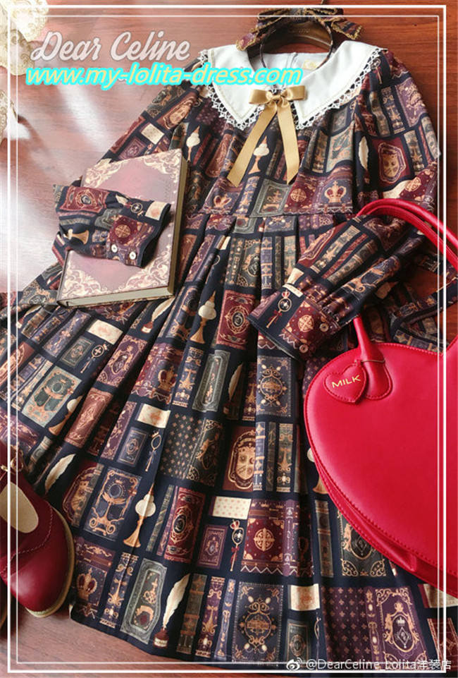 Aisha's Magic Book~ Long Sleeves Lolita OP Dark Green Size M