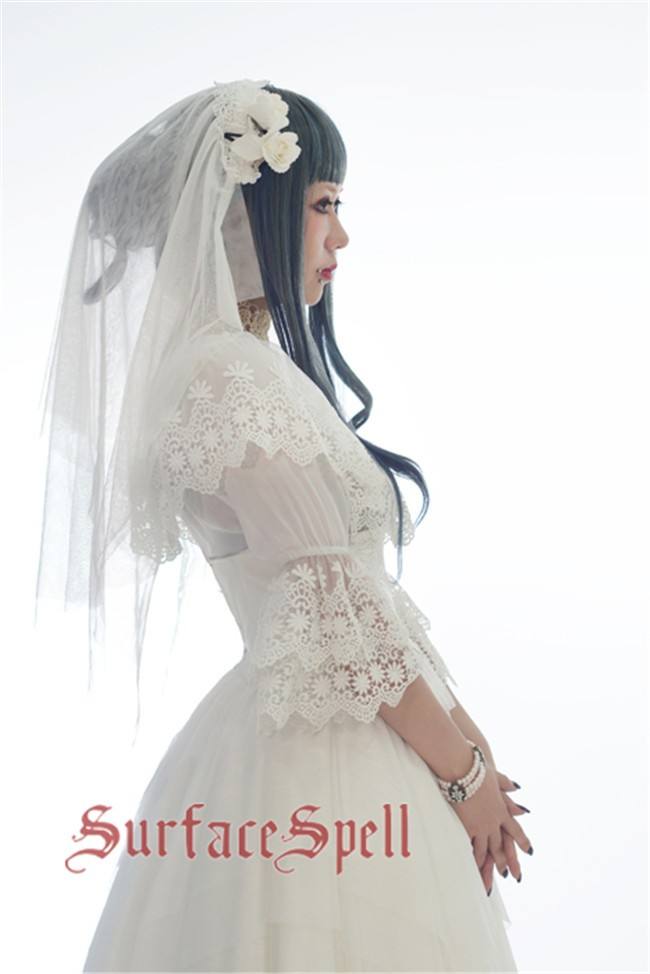 Surface Spell ***White Crystal & Black Agate*** Chiffon Medium Sleeves Lolita Blouse