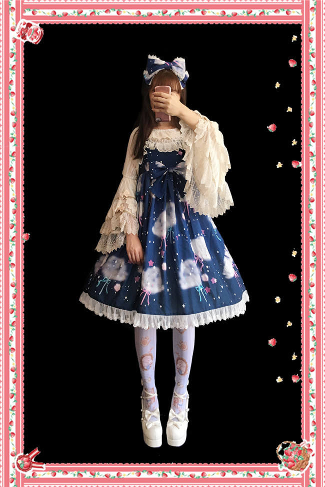 Rainbow Marshmallow~ Sweet Lolita Printed JSK Navy Blue Size S - In Stock
