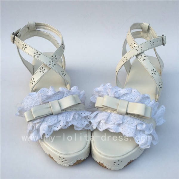 Sweet White Matte Lace  Lolita Flat Shoes
