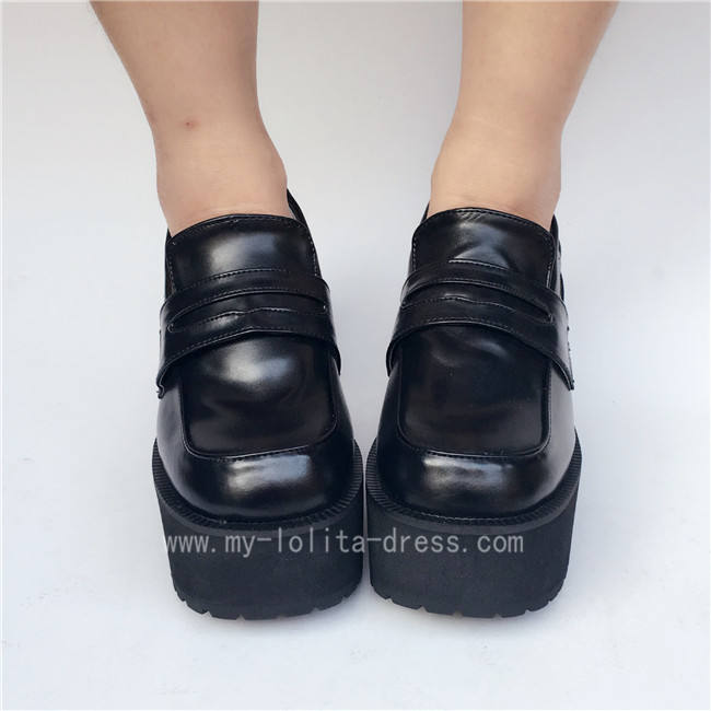 Black Matte Square Heels Lolita Shoes