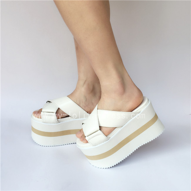 Casual cross clearance belt platform slippers