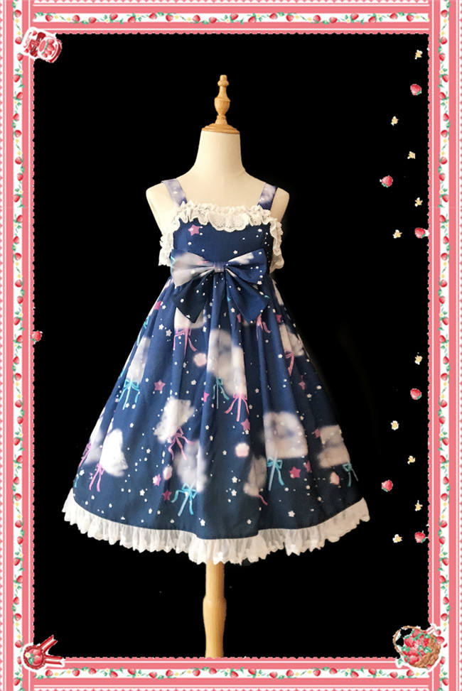Rainbow Marshmallow~ Sweet Lolita Printed JSK Navy Blue Size S - In Stock