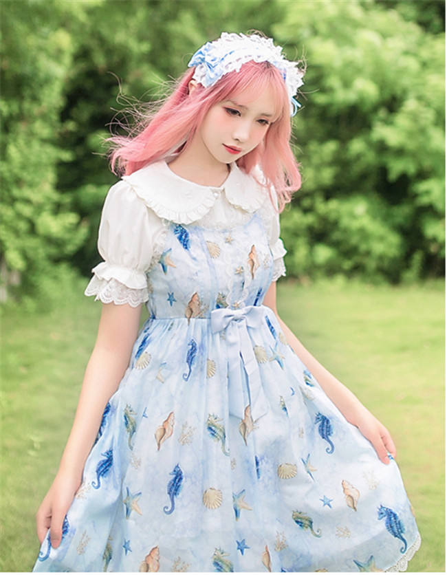 The Song of The Sea~Sweet Lolita Printed Jumper Dress