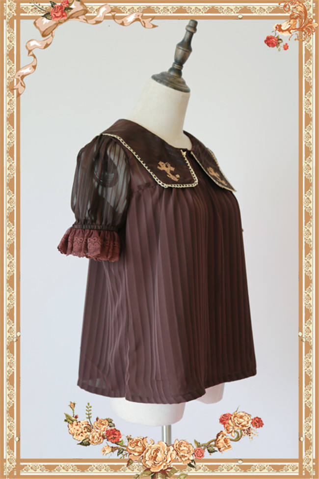 Cross~ High Density Chiffon Square Collar Short Sleeves Lolita Blouse