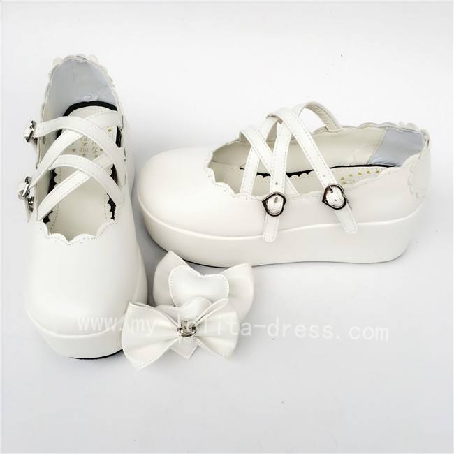 High Platform White Heart Bow Lolita Shoes