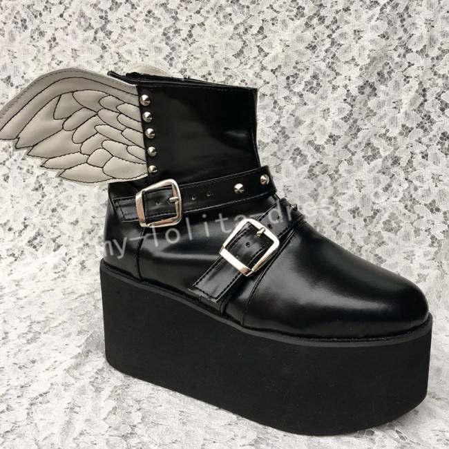 Gothic Matte Black Lolita High Platform with Wings