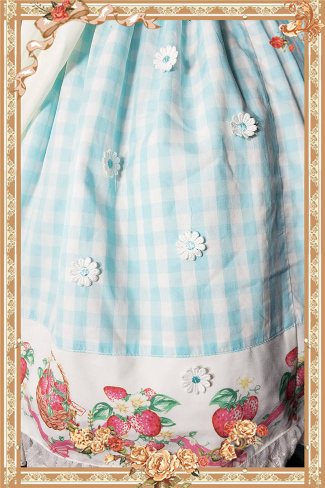 Strawberry Gingham Pure Cotton Lolita JSK Dress +Headbow