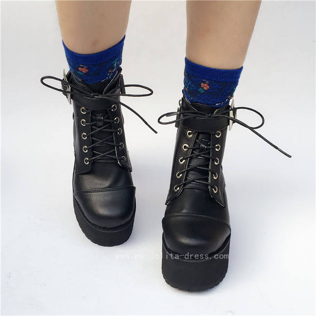 Punk Black Matte Lolita Short Boots O
