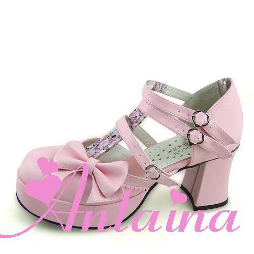 White Pink Bow Princess Lolita Shoes