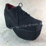 Dark Black Velvet Lolita Heels Shoes