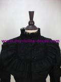 Long Removable Sleeves Black Cotton Lace Shirt