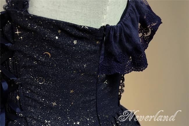 Neverland Lolita -Fly Me to Polaris- Gold Stamping Chiffon Lolita JSK