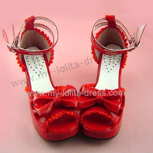 Glossy Red Ruffles Trim Pretty Girls Summer Shoes