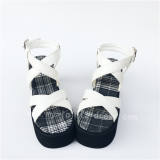 High Platform White Black Cross Straps Lolita Sandals