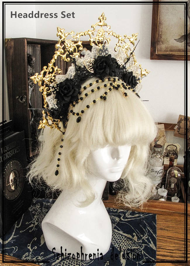 Gothic Rococo The Sick Rose Crown Headdress Set -Ready Made