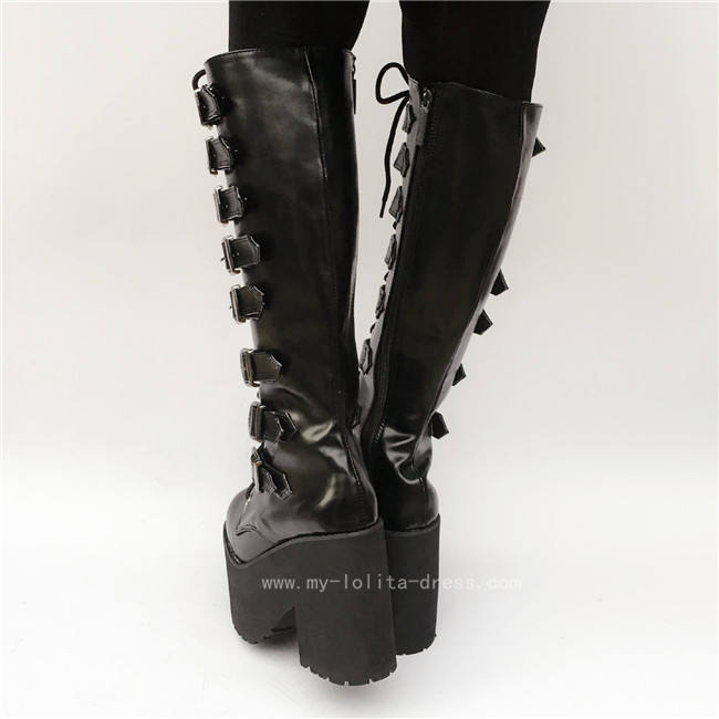 Matte Black Belts Goth Punk Lolita Boots