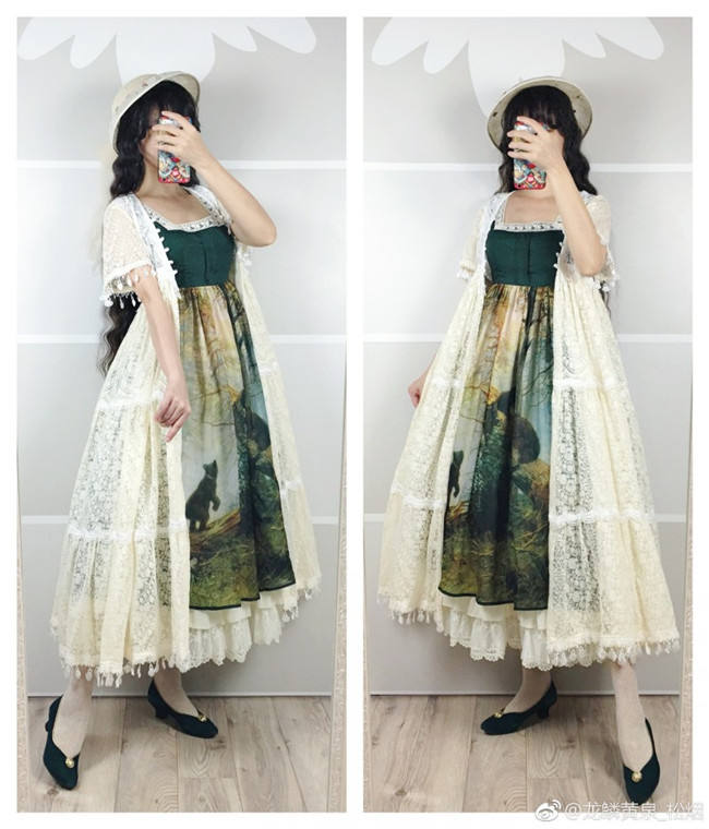 Pine Trees Forest Morning Vintage Lolita Dress-Ready Made