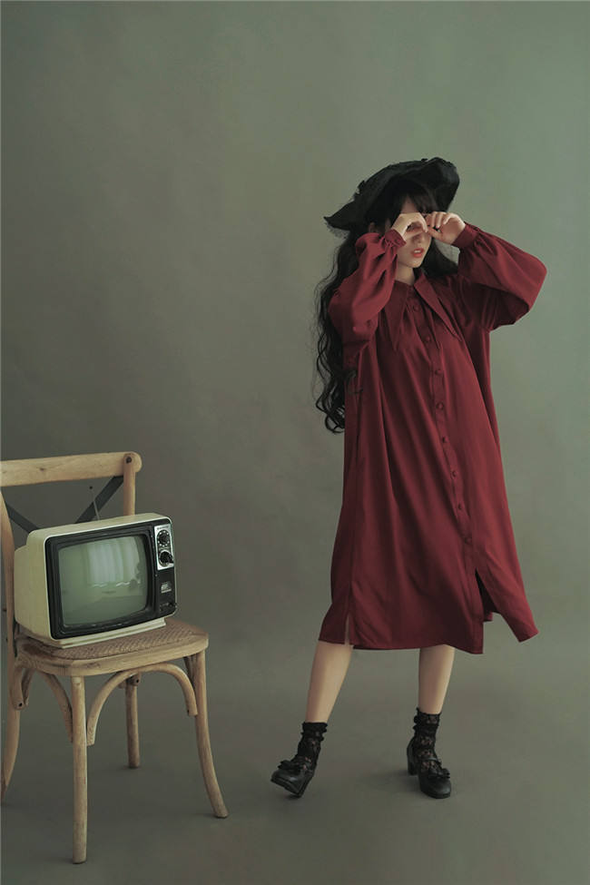 Vintage Unicolor Wing Collar Lolita OP Dress - Ready Made Navy M In Stock