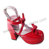 Shiny Red Double Bows Lolita Sandals