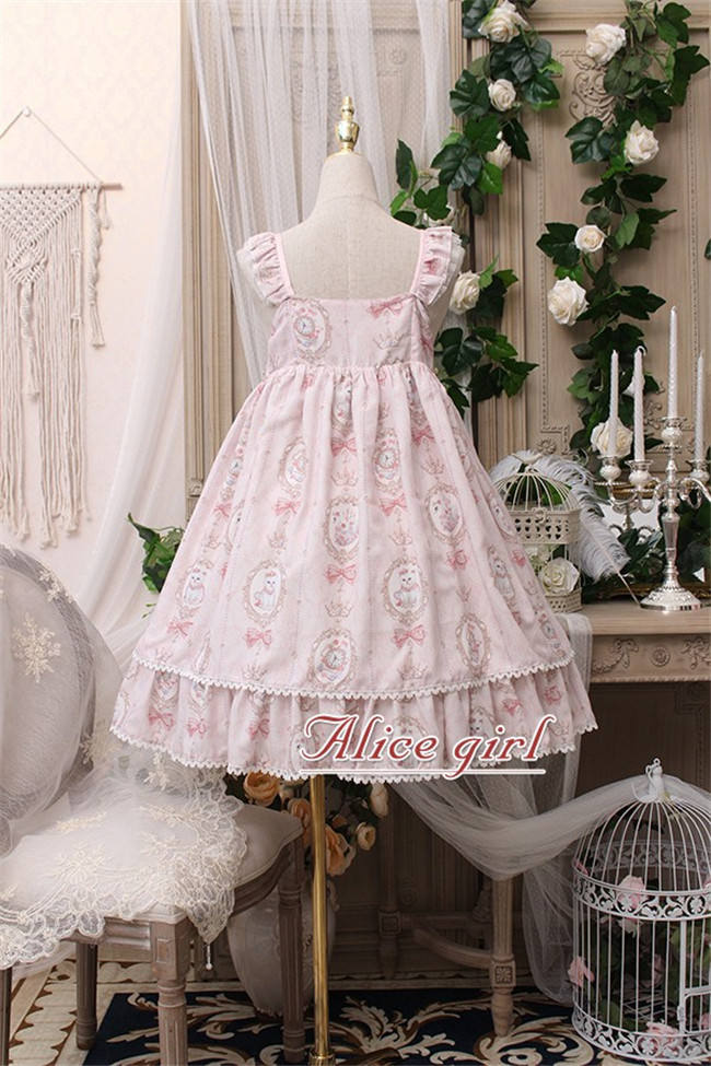 The Kittens In The Frame~ Sweet Lolita Printed JSK High Waist Pink Size S - In Stock