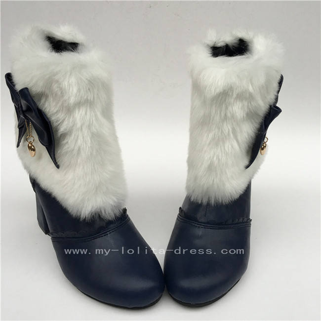 Black White Sweet Lolita Heels Boots with Bows