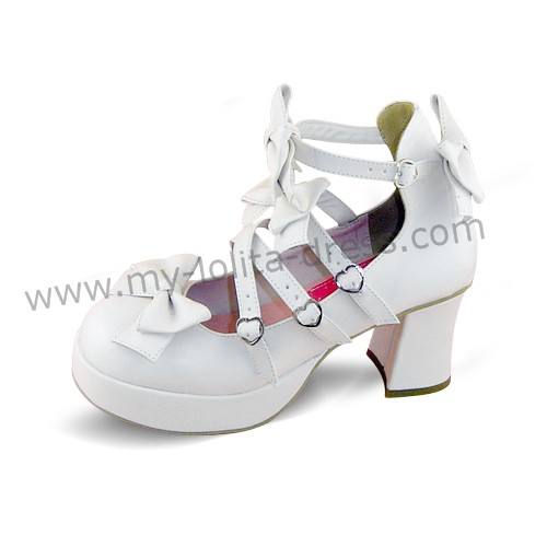 White Cross Straps Bows Lolita Shoes