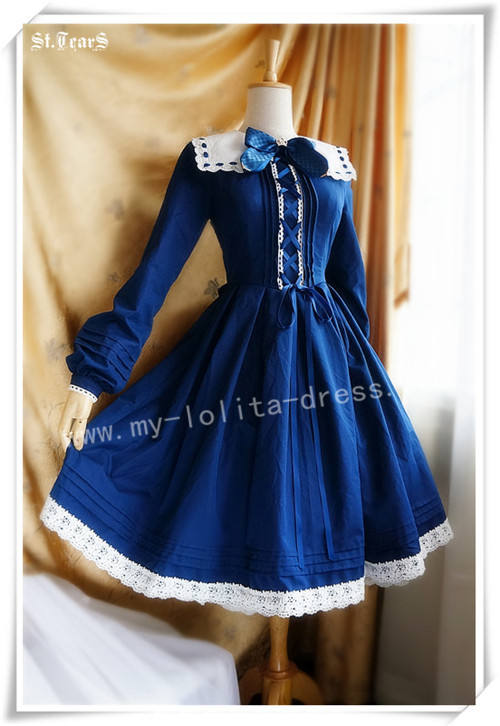 Sailor Collar Long Sleeves OP Dark Blue M - IN STOCK