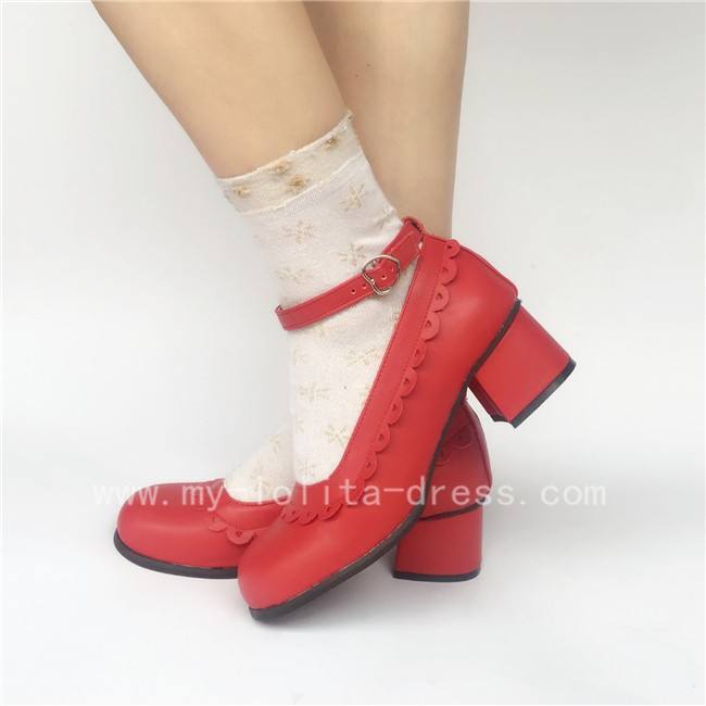White Floral PU Lolita Shoes