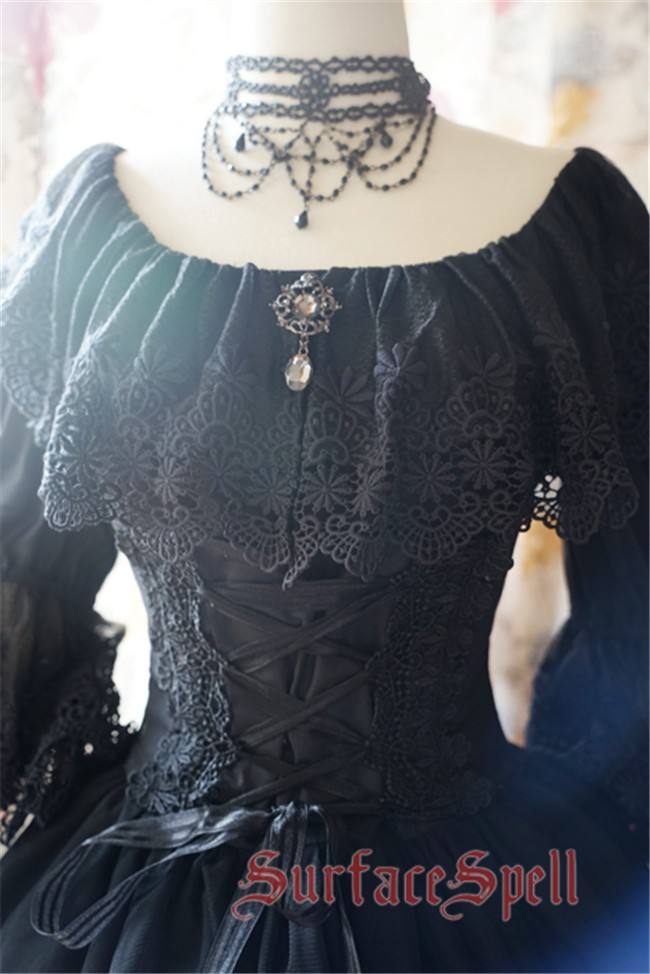 Surface Spell ***White Crystal & Black Agate*** Chiffon Medium Sleeves Lolita Blouse