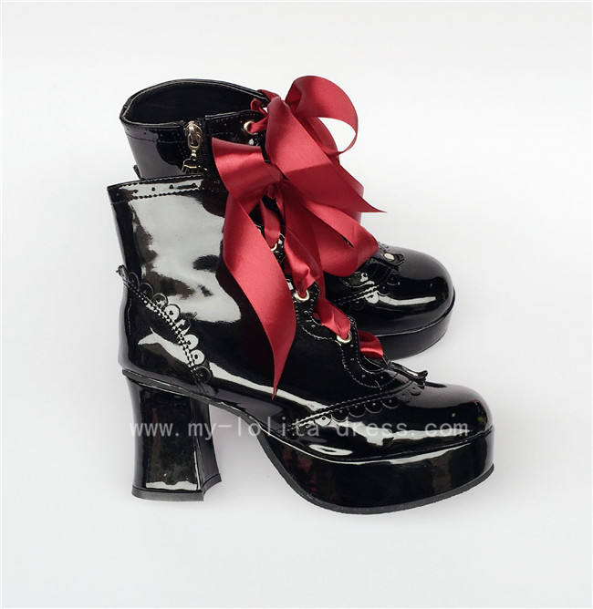 Purple Platform Lolita Shoes White Bow