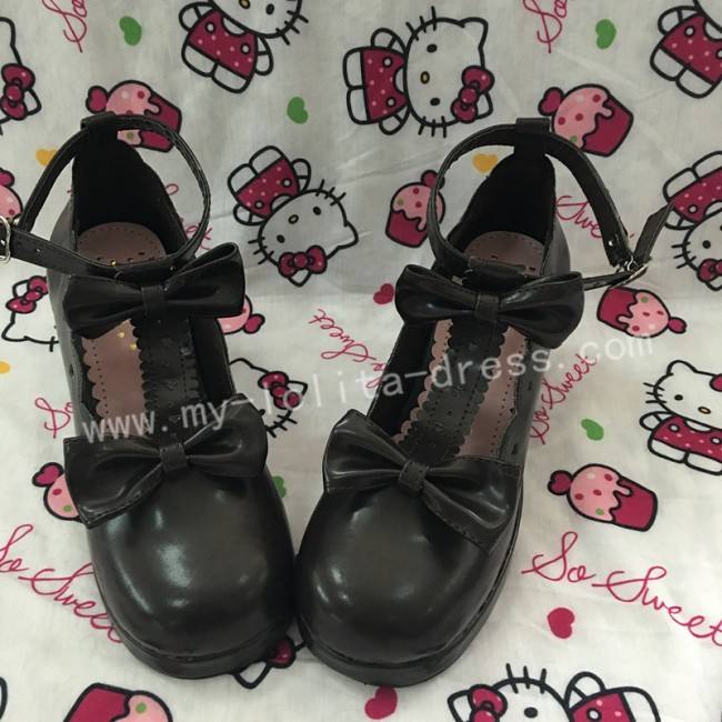 Double Bow Dark Coffee Girls Lolita Shoes