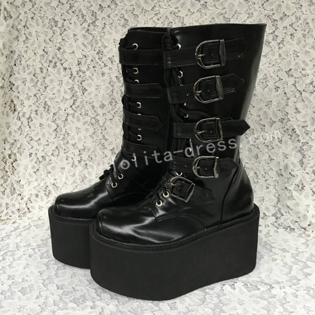 Matte Black Belts Goth Punk Lolita Boots