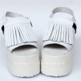 Sweet White Real Leather Tassels Lolita Sandals
