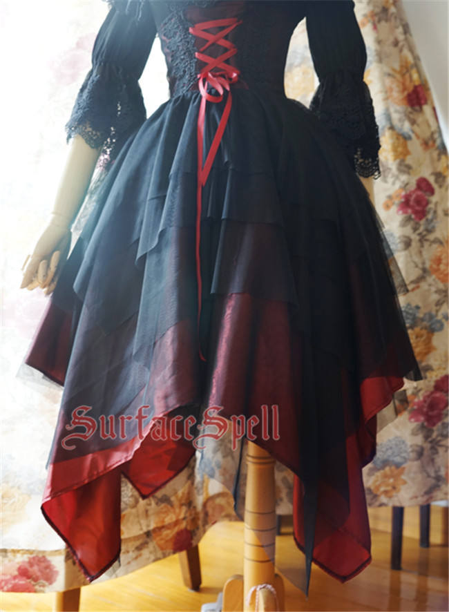 Surface Spell White Crystal & Black Agate Gothic Lolita High Waist Skirt