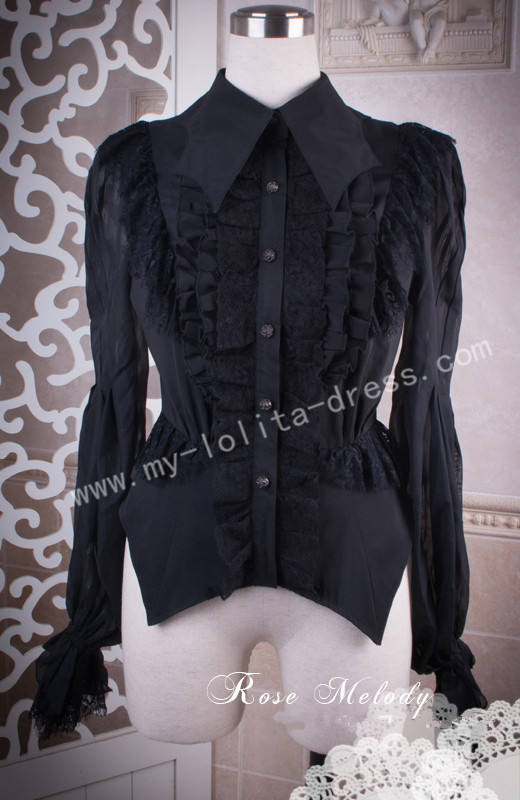 Black Chiffon Lolita Shirt with Inner Lining