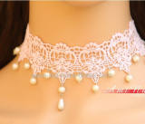 Sweet White Flowers Lace Lolita Neck Belt with Beads-out