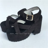 beautiful Black Matte Cross Straps Lolita Sandals