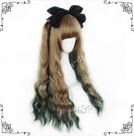 70cm Saddle Brown Green Curls Lolita Wig