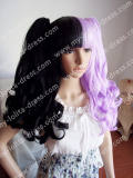 2 Colors Black Purple Curly Wig