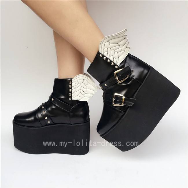 Gothic Matte Black Lolita High Platform with Wings