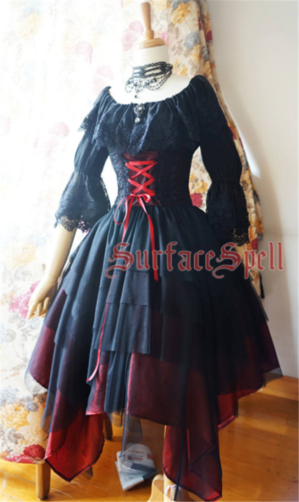 Surface Spell White Crystal & Black Agate Gothic Lolita High Waist Skirt