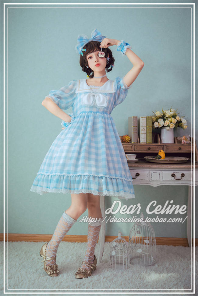 Fruit Sugers In Summer Gingham Lolita OP - Ready MADE