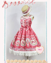 Strawberry Bunny~ Lolita Printed High Waist JSK Dress