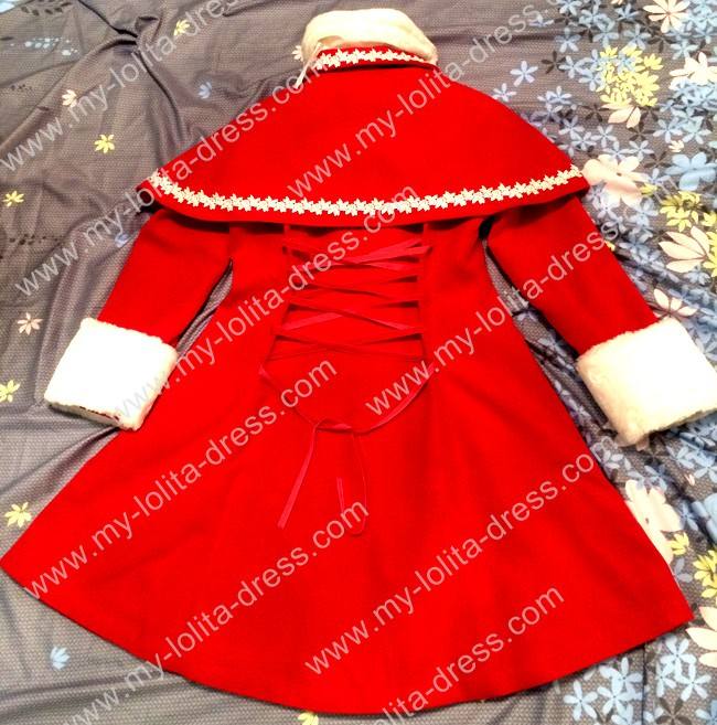 Lolita Coat with Fur Collars Removable Cape - Pink Sweet Red Christmas Wine Size S - In Stock