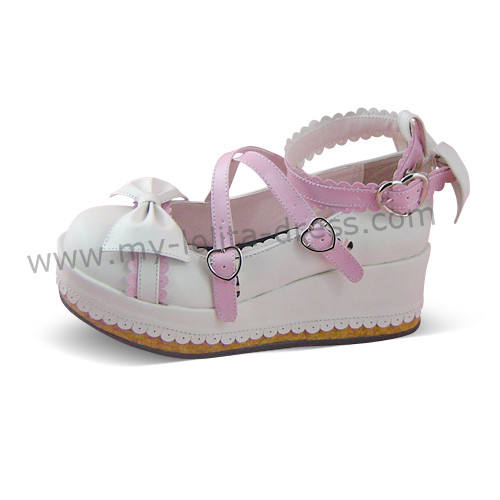 White Lolita Shoes Pink Trim