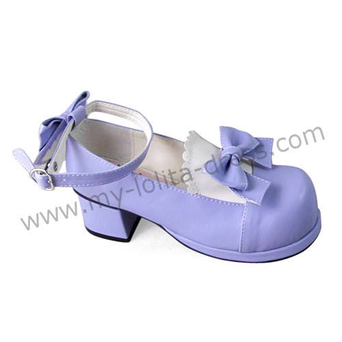 Purple White Bow Lolita Shoes