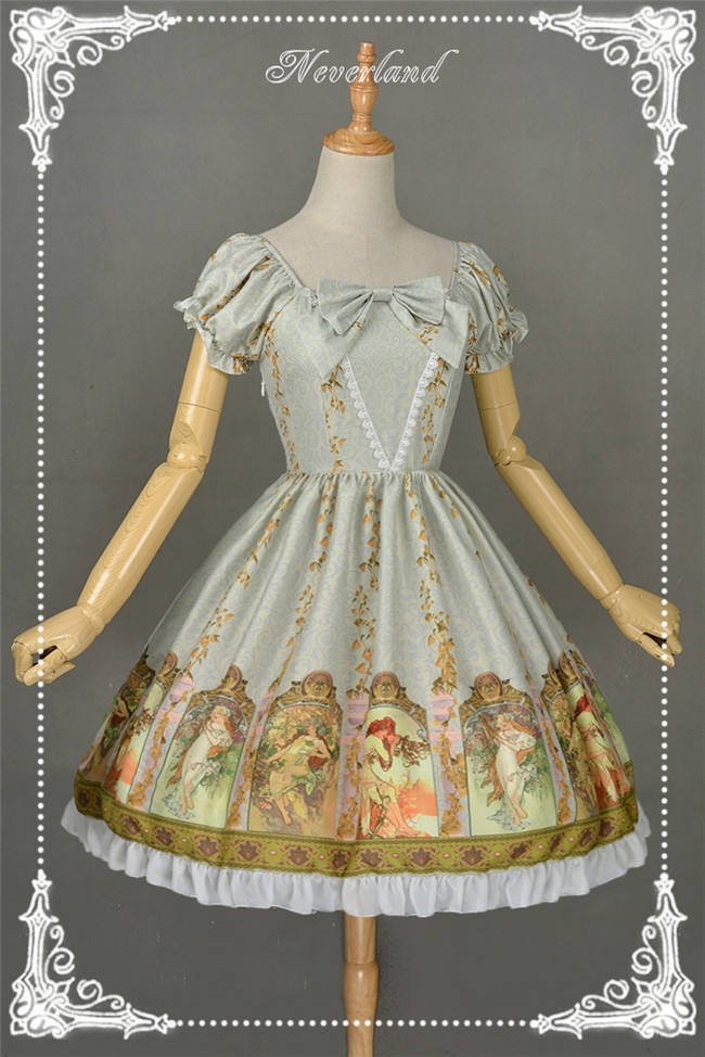 Neverland Lolita -Mucha Four Seasons- Printed Lolita OP Dress