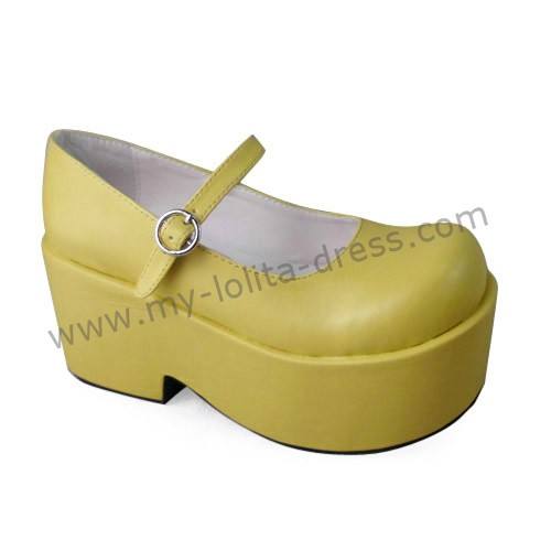 Matte Yellow Single Belt Girls Princess Shoes Pink Glossy Size 42(8cm heel 5cm platform) - In Stock