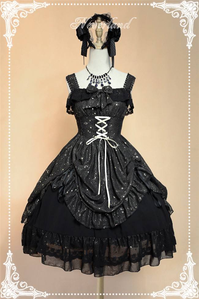 Neverland Lolita -Fly Me to Polaris- Gold Stamping Chiffon Lolita JSK